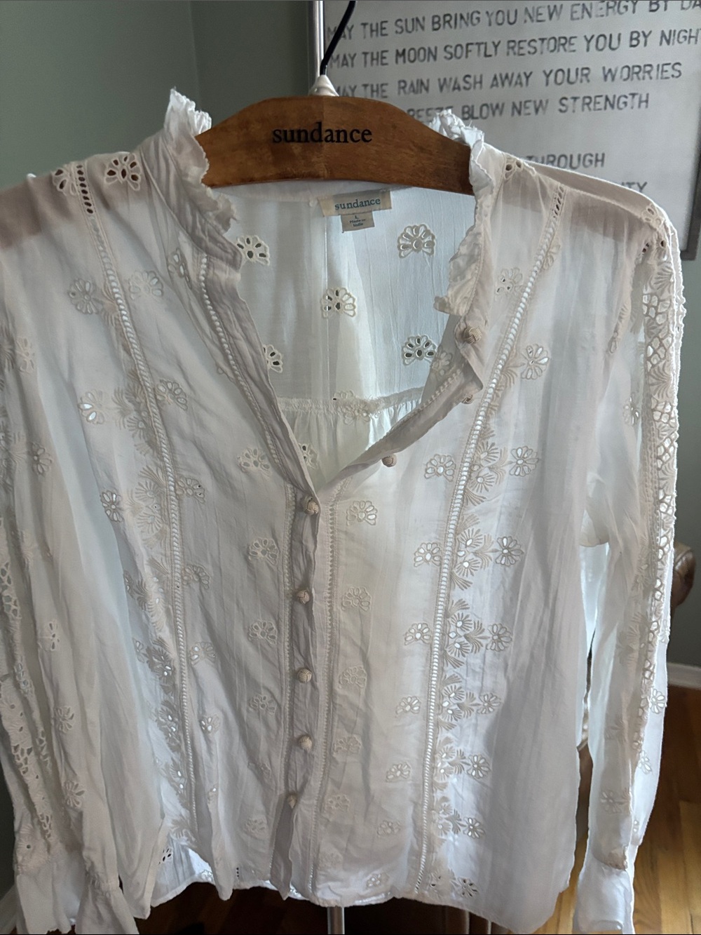 Sundance White Eyelet Button-Front Blouse